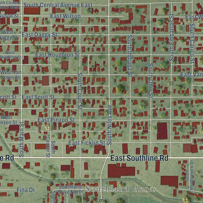 Close-up of the map of Tuscola, Illinois print showing street and building detail