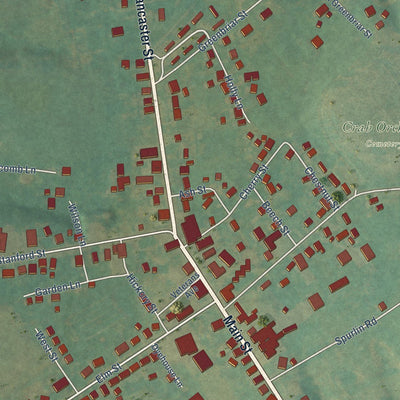 Close-up of the map of Crab Orchard, Kentucky print showing street and building detail