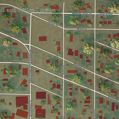Close-up of the map of Malin, Oregon print showing street and building detail