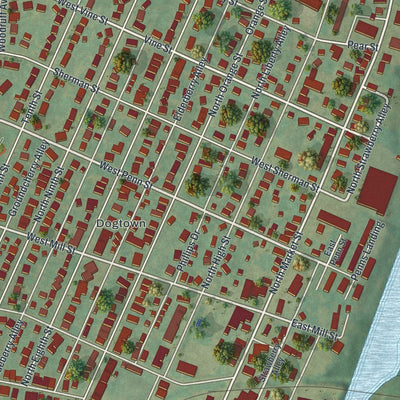 Close-up of the map of Selinsgrove, Pennsylvania print showing street and building detail