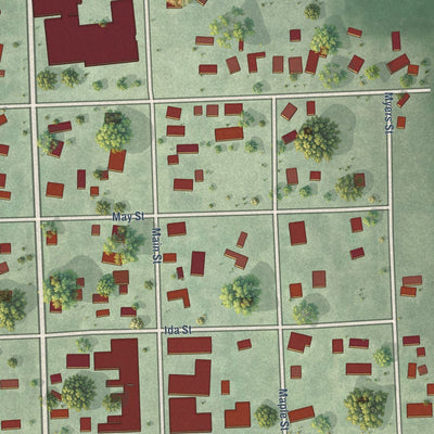 Close-up of the map of Odell, Nebraska print showing street and building detail