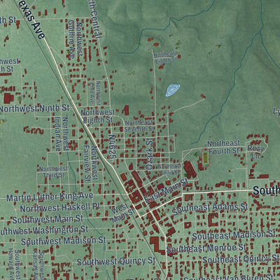 Close-up of the map of Idabel, Oklahoma print showing street and building detail