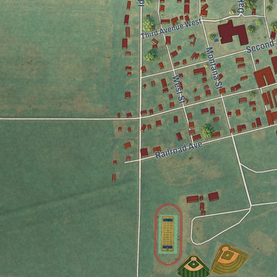 Close-up of the map of Carson, North Dakota print showing street and building detail