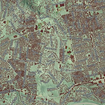 Close-up of the map of Huntington, New York print showing street and building detail