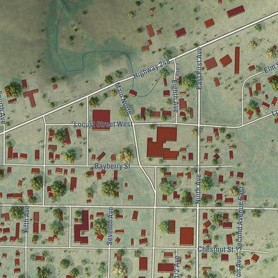 Close-up of the map of Kadoka, South Dakota print showing street and building detail