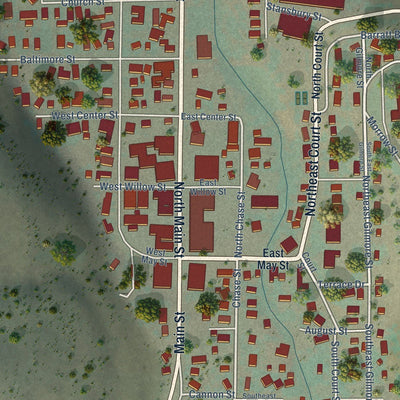 Close-up of the map of Heppner, Oregon print showing street and building detail