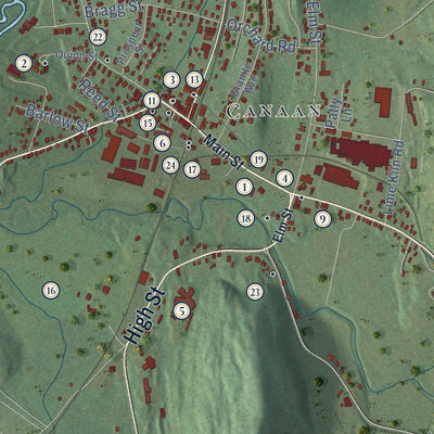 Close-up of the map of North Canaan, Connecticut print showing street and building detail