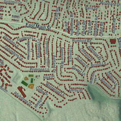 Close-up of the map of Kings Park, New York print showing street and building detail