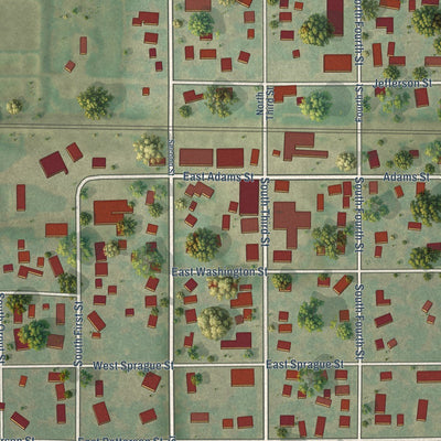 Close-up of the map of Malta, Illinois print showing street and building detail