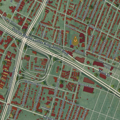 Close-up of the map of East Orange, New Jersey print showing street and building detail