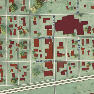 Close-up of the map of Axtell, Nebraska print showing street and building detail