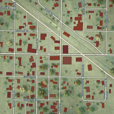 Close-up of the map of Dahlgren, Illinois print showing street and building detail