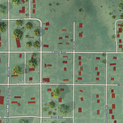 Close-up of the map of St. Francis, South Dakota print showing street and building detail
