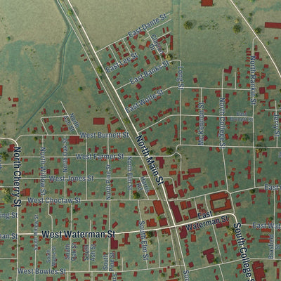 Close-up of the map of Dumas, Arkansas print showing street and building detail