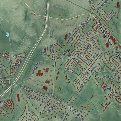 Close-up of the map of Morris, New Jersey print showing street and building detail