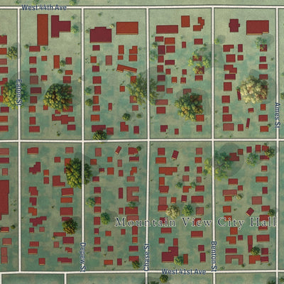 Close-up of the map of Mountain View, Colorado print showing street and building detail