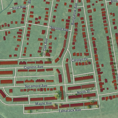 Close-up of the map of Elsmere, Delaware print showing street and building detail