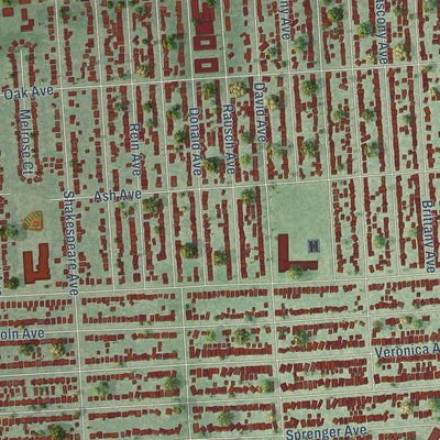 Close-up of the map of Eastpointe, Michigan print showing street and building detail