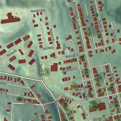 Close-up of the map of Spring Hill-City View, Pennsylvania print showing street and building detail