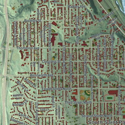 Close-up of the map of South St. Paul, Minnesota print showing street and building detail