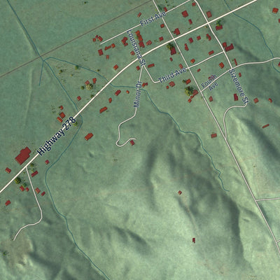 Close-up of the map of Beaverton, Alabama print showing street and building detail