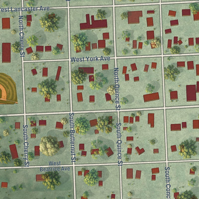 Close-up of the map of De Witt, Nebraska print showing street and building detail