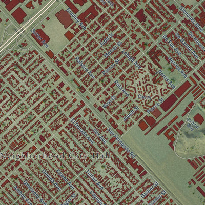 Close-up of the map of Pacoima, California print showing street and building detail