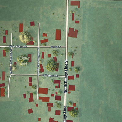 Close-up of the map of Lima, Illinois print showing street and building detail