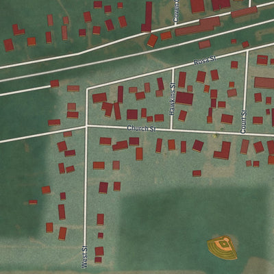 Close-up of the map of Kipton, Ohio print showing street and building detail