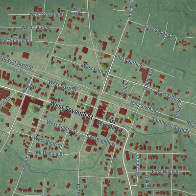 Close-up of the map of Smackover, Arkansas print showing street and building detail