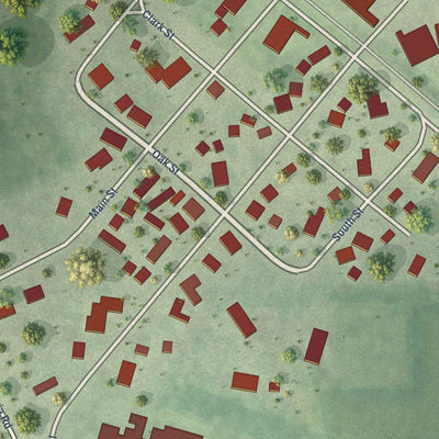 Close-up of the map of Caledonia, Illinois print showing street and building detail