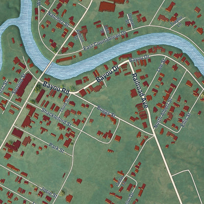 Close-up of the map of Port Barre, Louisiana print showing street and building detail