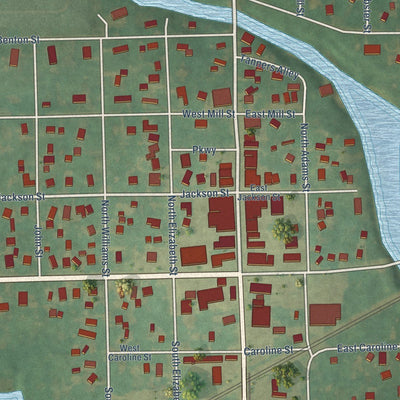 Close-up of the map of Bellevue, Michigan print showing street and building detail