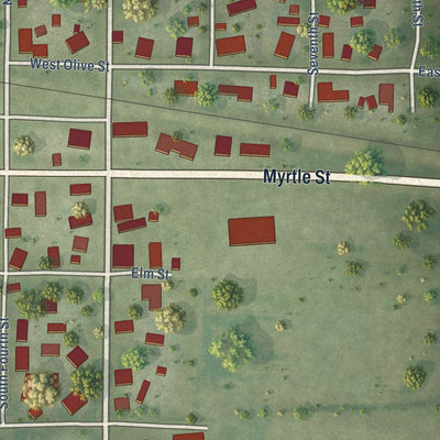 Close-up of the map of Baldwin, Illinois print showing street and building detail