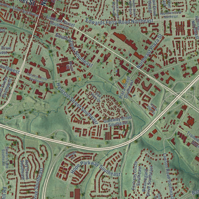 Close-up of the map of Leesburg, Virginia print showing street and building detail