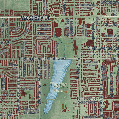 Close-up of the map of Largo, Florida print showing street and building detail