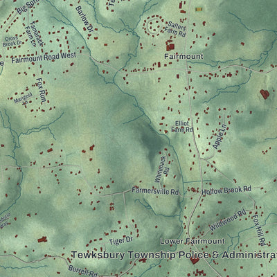 Close-up of the map of Tewksbury, New Jersey print showing street and building detail
