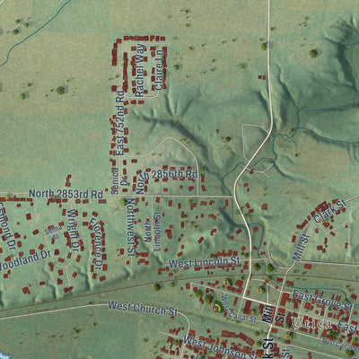 Close-up of the map of North Utica, Illinois print showing street and building detail