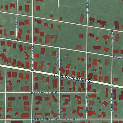 Close-up of the map of Akron, Indiana print showing street and building detail