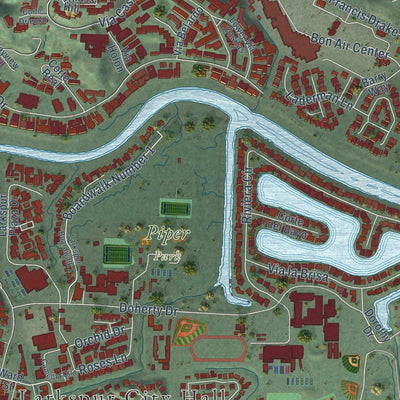 Close-up of the map of Larkspur, California print showing street and building detail