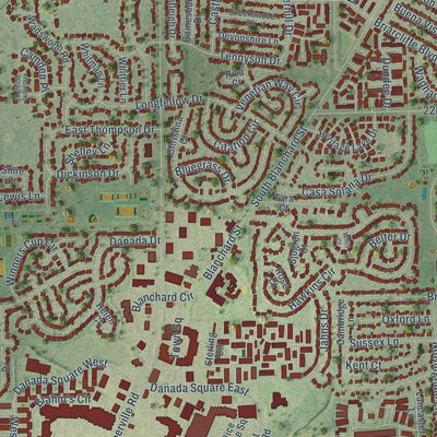 Close-up of the map of Wheaton, Illinois print showing street and building detail
