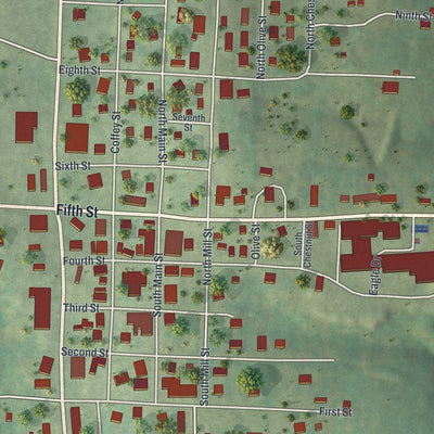 Close-up of the map of Vienna, Missouri print showing street and building detail