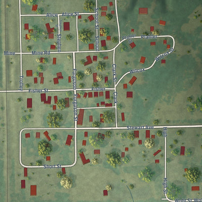 Close-up of the map of Sawyerville, Illinois print showing street and building detail