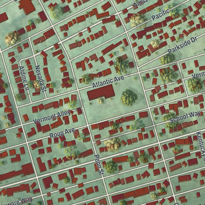 Close-up of the map of Brackenridge, Pennsylvania print showing street and building detail