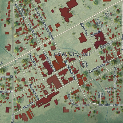 Close-up of the map of Foley, Minnesota print showing street and building detail