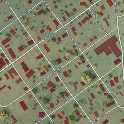 Close-up of the map of Froid, Montana print showing street and building detail