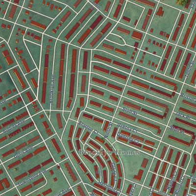 Close-up of the map of Brooklyn, Maryland print showing street and building detail