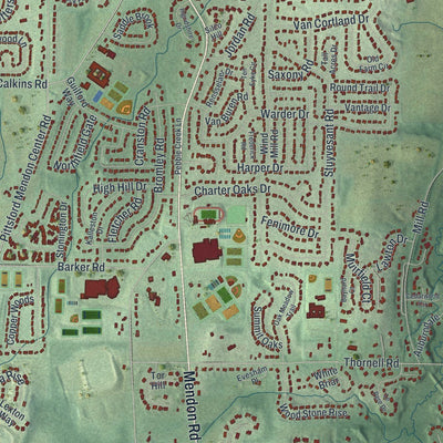 Close-up of the map of the Town of Pittsford, New York print showing street and building detail