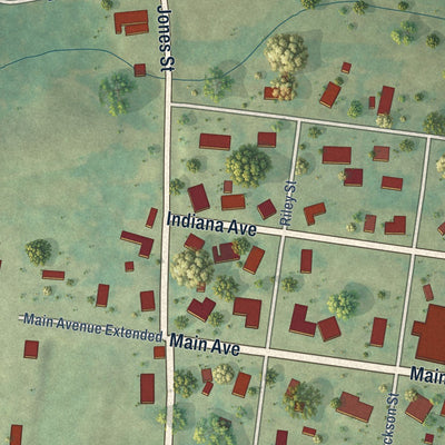 Close-up of the map of New Hebron, Mississippi print showing street and building detail