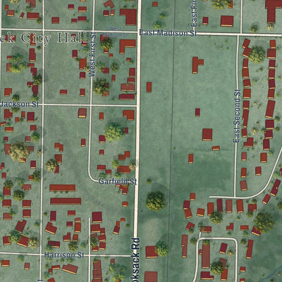 Close-up of the map of Nooksack, Washington print showing street and building detail